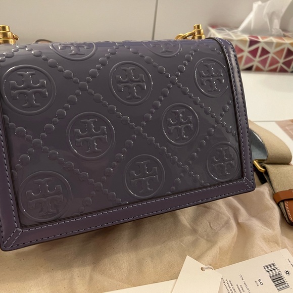 *SOLD* Tory Burch Monogram Patent Embossed Small Shoulder Bag - Picture 3 of 11